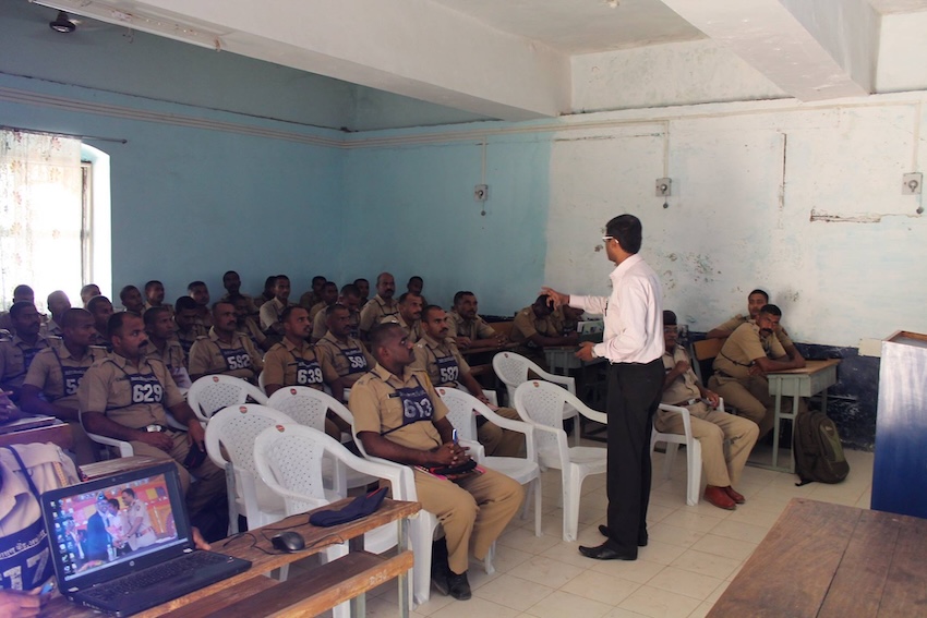 Police officer interacting with public